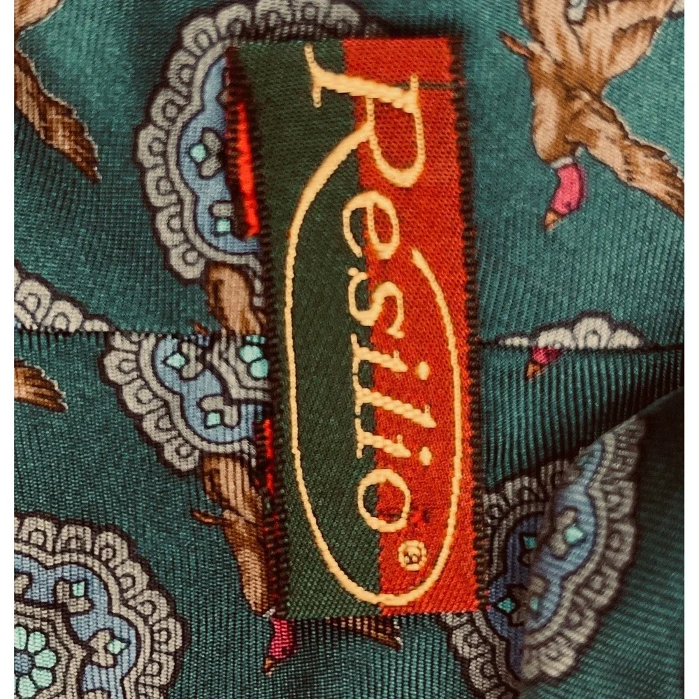 Vintage‎ Resilio Duck Season Geometric Mens Tie Dark Teal Burgundy